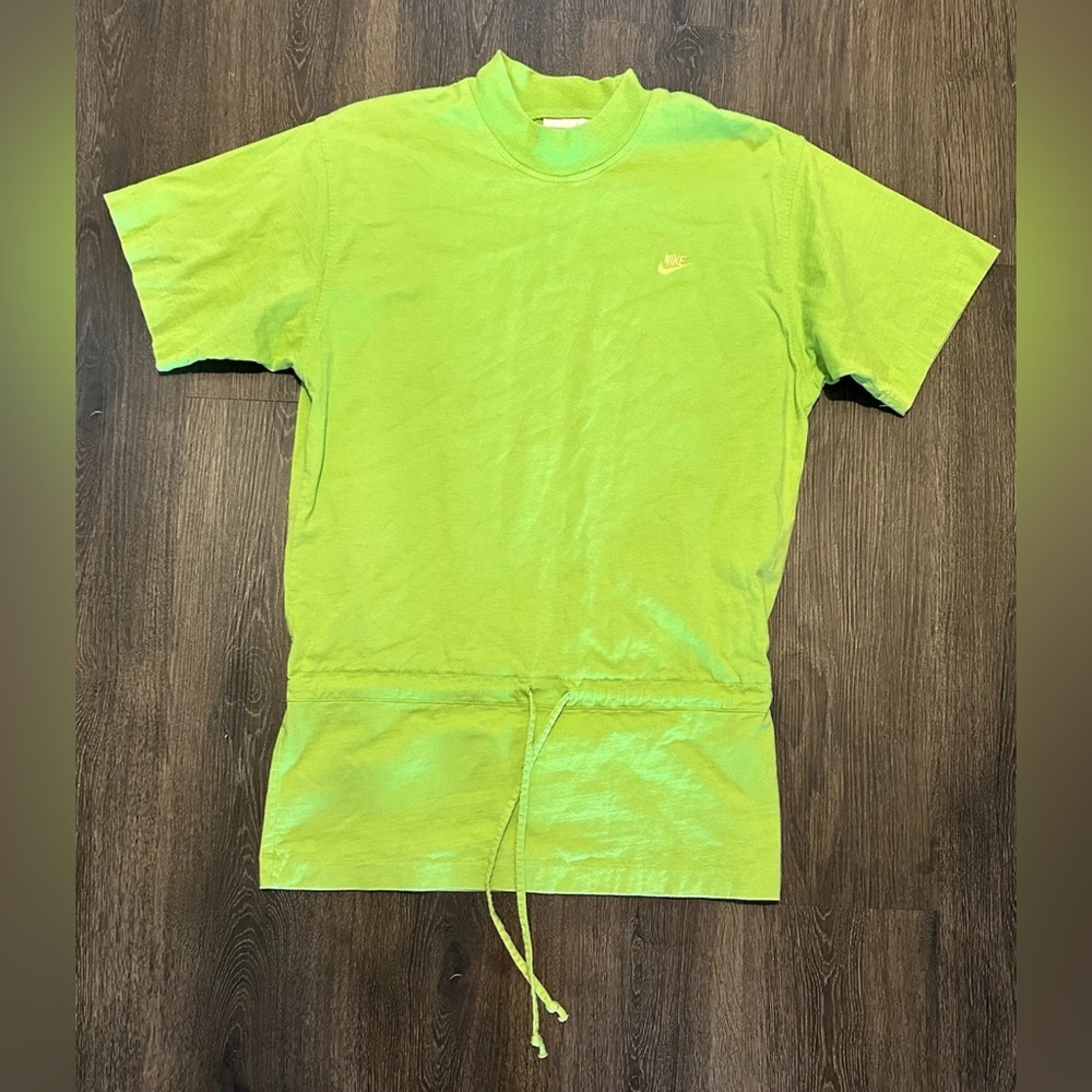 Vintage Y2K Mens M Green Nike Silver Tag Draw String Cinch Waist Tee T-Shirt